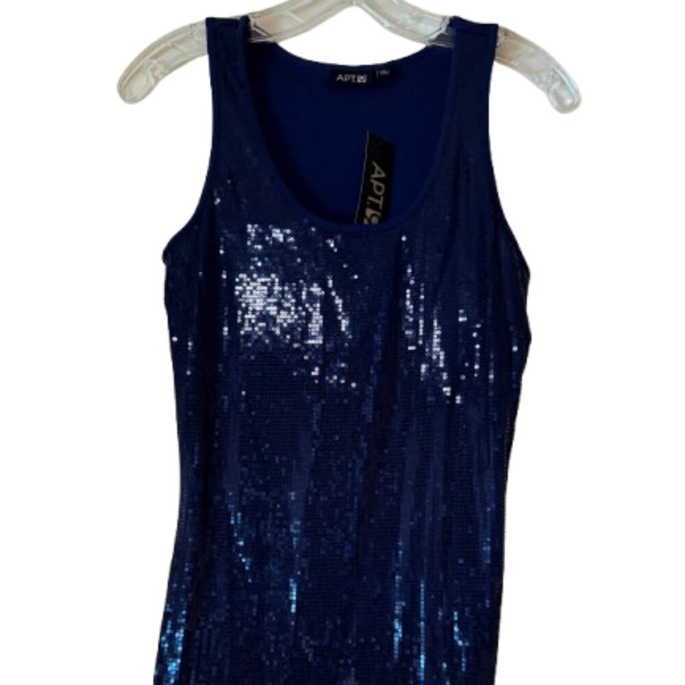 Apt 9 Navy Sequin Front Tank  - Medium